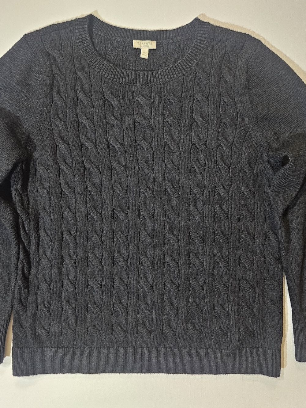 Talbots Cable Knit Sweater Womens Size XLP Black Preppy‎ Relaxed Fit Academia